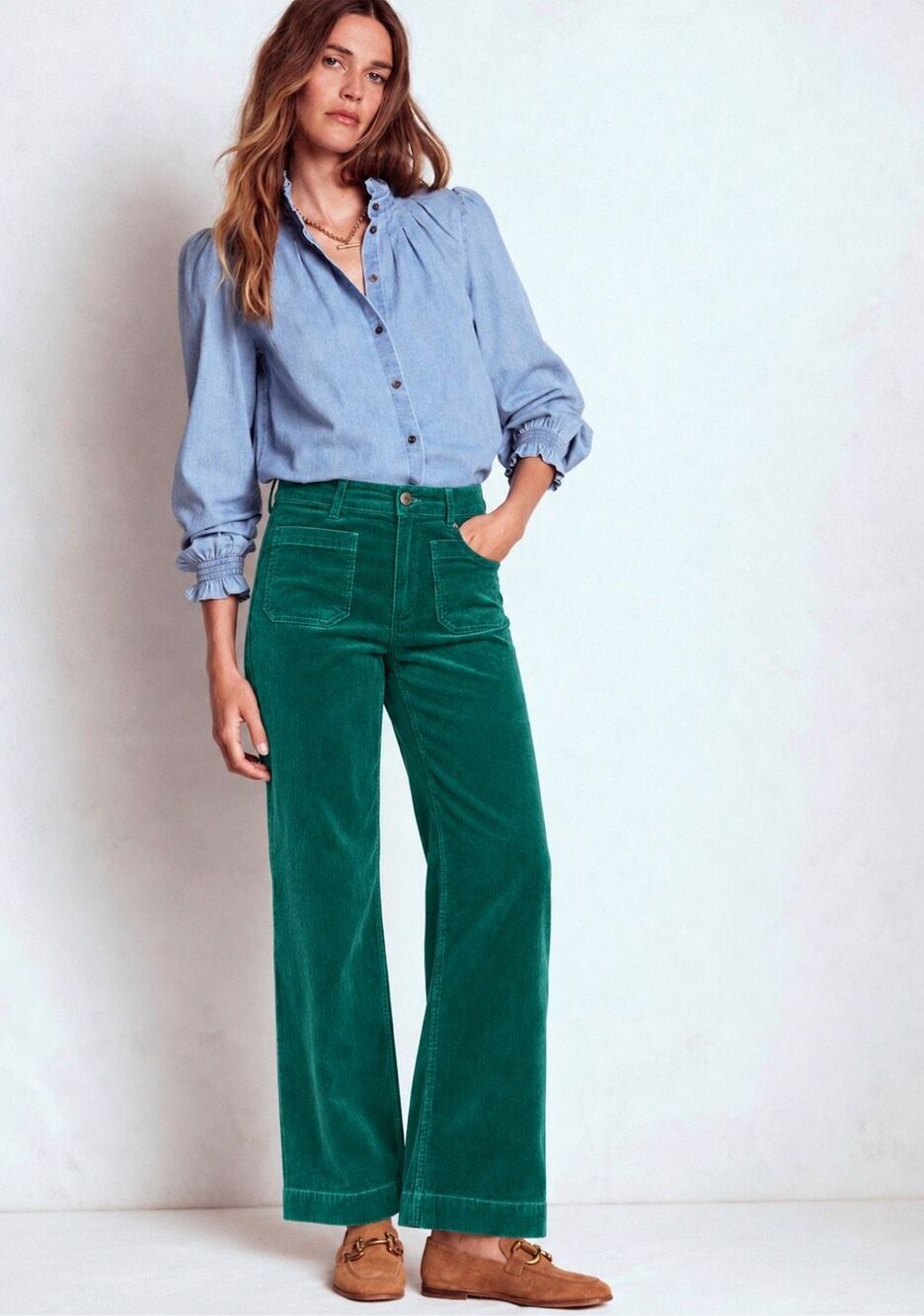 NWOT Boden Kensington Wide-Leg Corduroy Pants Emerald Green High Rise, D4, $180